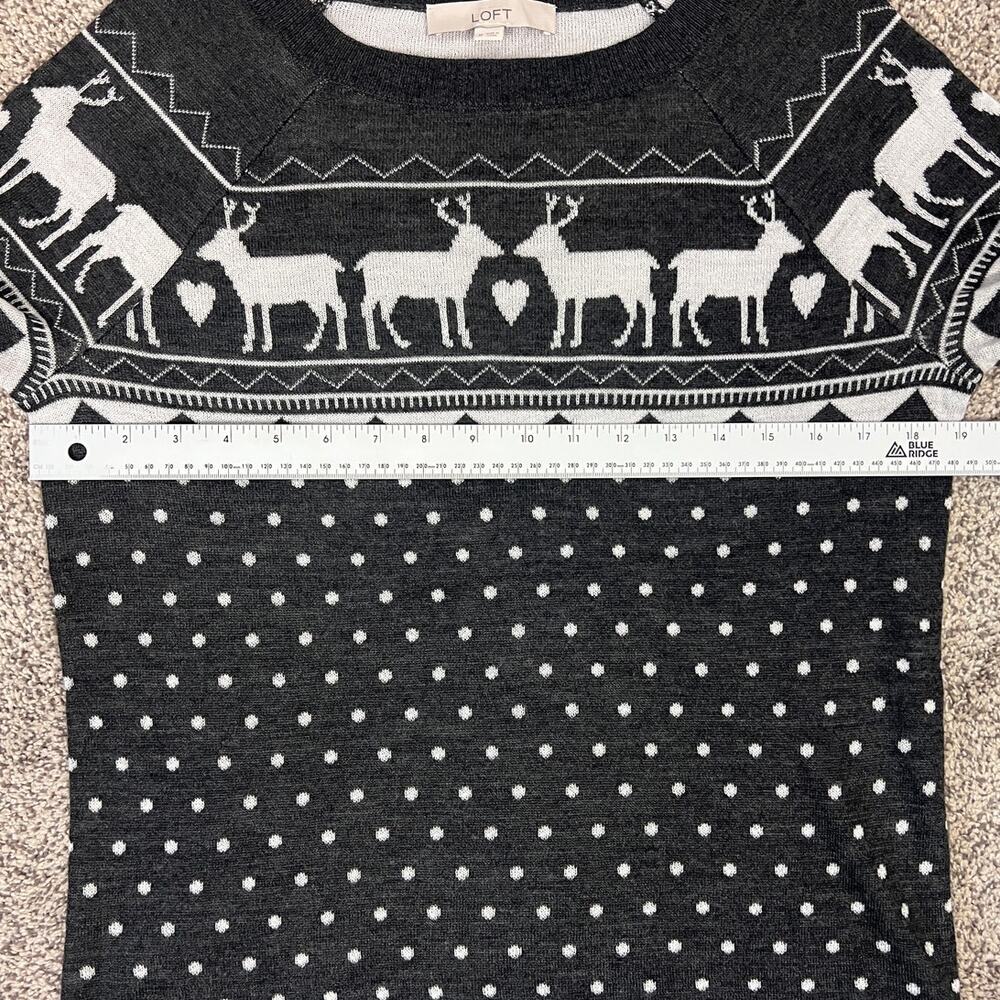 Loft Womens M Wool Holiday Christmas Cottagecore Fair Isle Reindeer Sweater Top - Picture 7 of 9
